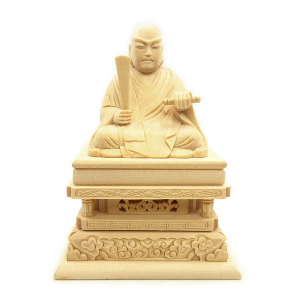 Kurita Buddhist Statue [Soshi High Priest] 15155 Nichiren Seated Statue (total height 4.5 inches (11.5 cm), Width 3.1 inches (8 cm), Depth 2.4 inches (6 cm)), Luxury Wood Carving in Cypress Wood,