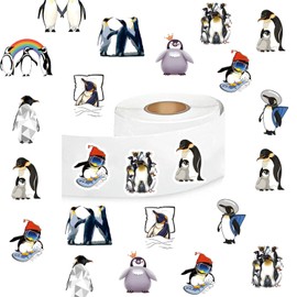 Penguin Stickers (500 pcs), 10 Sheets Graphic Cartoon Aesthetics Decal Roll Self Adhesive Seals for Kids Girls Boys Teen Birthday Party Decoration Water Bottle Laptop Scrapbook Cards Envelope