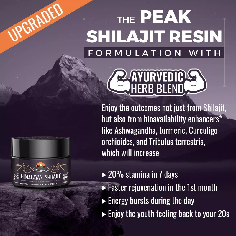Ajoblanco Organic Himalayan Shilajit Resin 600mg 100 Pure Herbal Supplement