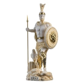 Ares Mars God of War Zeus Son Roman Statue Alabaster Gold Tone 25 cm