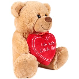 BRUBAKER Teddy Plush Bear with Heart Red - Ich hab Dich lieb - 25 cm - Teddy Bear Plush Teddy Cuddly Toy - Stuffed Toy Brown Light Brown