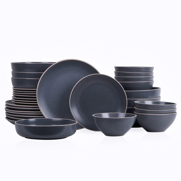Stone Lain Lauren Stoneware 32-piece Round Dinnerware Set, Charcoal