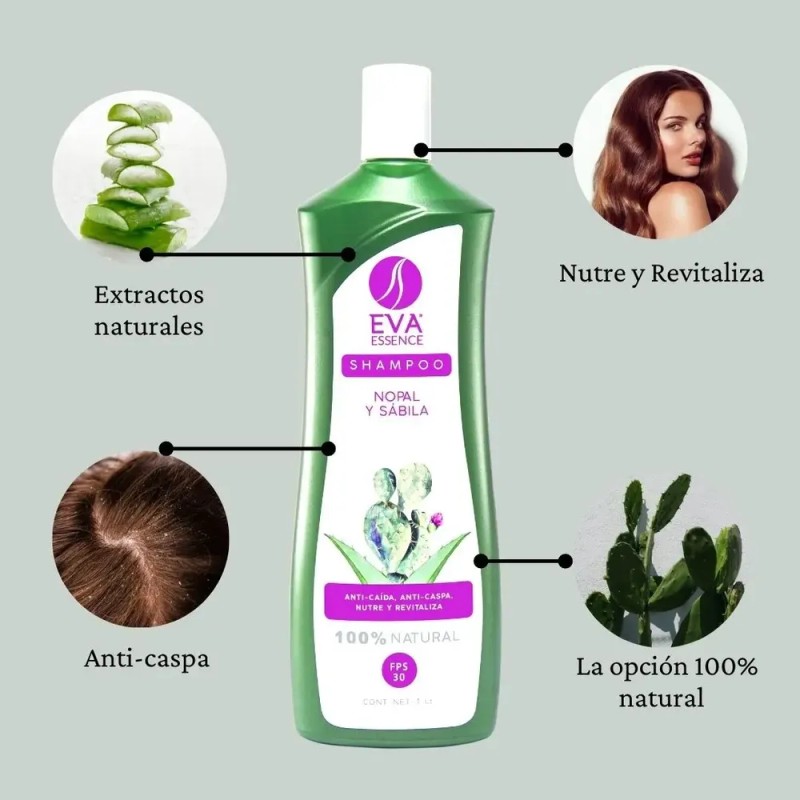 Shampoo Eva Essence Nopal Y Sábila 1l Anticaída Y Anticaspa