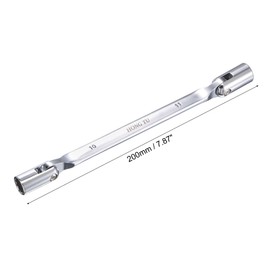 uxcell 12 Point Flexible Head Socket Wrench, 10mm x 11mm Metric Double Swivel Box End, CR-V 180 Degree Rotation for Mechanical Repair