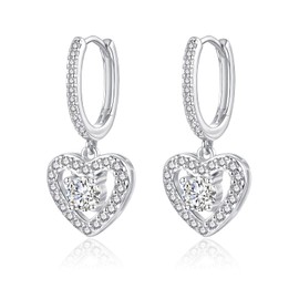 Josfeva Silver 925 Hoop Earrings for Women, 925 Sterling Silver Hoop Earrings with Pendant, Heart Earring Hanging with AAAAA Cubic Zirconia, Hypoallergenic Earring Dangle for Birthday with Gift Box