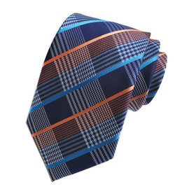 Elfeves Corbatas formales para hombre, diseño de cachemira, cuadros jacquard, azul marino naranja, Talla única
