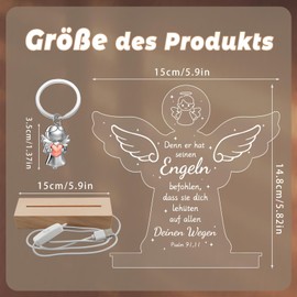 LED Angel Night Light, Christening Gifts for Girls with Guardian Angel Key Ring, Warm White Night Light with Bible Verse, Communion Gift for Children, Bedside Lamp for Children's Room, Baby Room