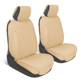 MotorBox Car Seat Covers – DiamondLux Edition Premium Faux Leather Tan Beige Seat Protectors – Double Cross Stitched Cushioned Automotive Accessories for Trucks, SUVs, Cars – Front Seat Set