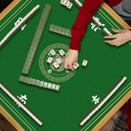 Mahjong Mat, Non-Slip Noise Reducing Game Mat, 31.5 Inch Mahjong Table Mat,Mahjong Mat with Cloth Bag and Carton Storage,Suitable for Mahjong, Dominoes, Solitaire and Other Games. (Green)