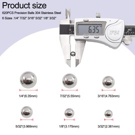 Taiss 620PCS 304 Stainless Steel Precision Balls,Bicycle Bearing Balls Assortment Kit,6 Sizes Steel Balls 1/4" 7/32" 3/16" 5/32" 1/8" 3/32",Precision Steel Ball F-086-620PCS