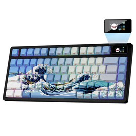 XVX 75% Keyboard with Color Smart Display, L75 Pro Low Profile Gasket Mechanical Gaming Keyboard, Bluetooth 5.1/2.4G Wireless/Type-C Wired Custom Key Board with RGB Backlit, Blue Kanagawa Theme
