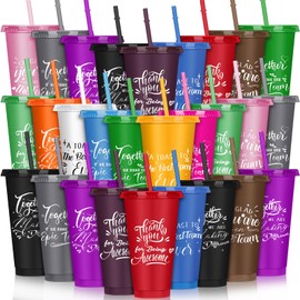 Mifoci Bulk Employee Appreciation Gifts Thank You Cups 24oz Plastic Tumblers with Straw Lid Reusable Inspirational Volunteer Staff Team Cups for Volunteer Coworker Staffs(Multicolor,30 Pcs)