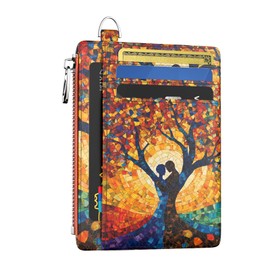 Hancynir Slim Wallet Women Credit Card Holder Tree of Life RFID Small Mini Card Case Front Pocket PU Leather Thin Travel Zipper Coin Cash ID Window Ladies Female Couple Wallet Gifts
