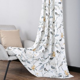 Leeva Farmhouse Patterned Bedroom Curtains 2 Panels Set, Bird Living Room Curtains 84 Inches Long, Grommet Linen Look Window Treatments for Nursery, 42 x 84, Grey