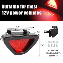 Sylvil F1 Brake Lights, Waterproof Triangle Automotive Warning Light Flash Lamps, LED Rear Tail Fog Lights Third Brake Light for Most Cars Trucks, Universal Car Accessories (Red)