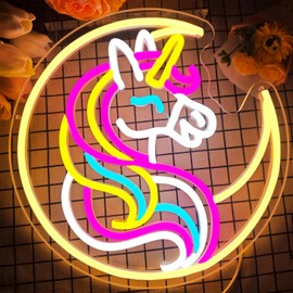 Unicorn Moon Neon Sign Dimmable Unicorn Neon Lights for Girls Room Decor,USB Powered Unicorn Led Light for Bedroom Man Cave, Bar，Room Decor,Graduation Gifts