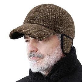 LUCKKY Winter Baseball Cap with Ear Muffs, Winter Baseball Cap with Ear Muffs, Winter Cap for Men, Baseball Cap with Ear Flaps, Windproof Winter Hat, Peaked Cap with Ear Protection, brown