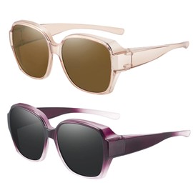 QhgPnt 2 pcs Over Glasses Sunglasses Women, Fit Over Sunglasses for Women, Over-Glasses for Driving and Outdoor Activities, Purple and Tea Frame with AC Lens and PC Frame