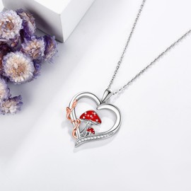 DAYLINLOVE Mushroom Necklace 925 Sterling Silver Mushroom Heart Pendant Mushroom Jewellery Gifts for Women Girls, Sterling Silver
