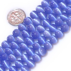 JOE FOREMAN Cuentas redondas de ojo de gato azul de 8 mm para hacer joyas, cuentas de 15 pulgadas, piedras semipreciosas hechas a mano