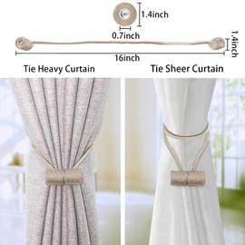 Magnetic Curtain Tiebacks Drapery Tiebacks, Upgraded 16 Inch Strong Magnet Curtain Holdbacks for Home Office Decorative Twist Curtain Ties of Window Decor(Grey Blue)