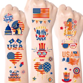 JCFIRE 4th of July Decorations, Temporary Tattoos for Kids Adults, Patriotic Decorations, Fourth of July Accessories, Red White And Blue Party Supplies for Independence Day