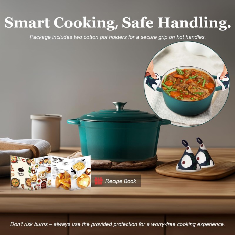Overmont Enameled Cast Iron Dutch Oven - 7QT Pot with
