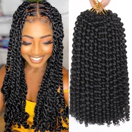 Xtrend 7Packs Black 12inch Passion Twist Hair Water Wave Crochet Braids for Distressed Butterfly Locs Passion Twist Braiding Hair Hair Extensions 18Strands/Pack