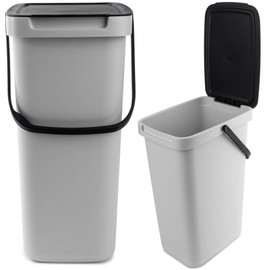 KADAX Waste Bin with Lid and Handle, Plastic Waste Bin, Waste Separation Rubbish Bin, Rectangular Waste Bin with Hinged Lid (Grey, 12L)