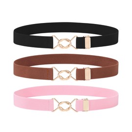 Kajeer Girls Belt Elastic for Kids,3 Pack Youth Belts Stretch Durable Adjustable Gold Round buckle Toddler Belts for Girls