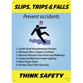 Slip Trip and Fall Safety, Quality Plastic Wall Poster, Plaque, Workplace Decor Indoor Outdoor - 10X14 Inches, Vibrant Color