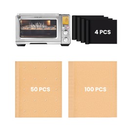 154PCs Air Fryer Liners Compatible with Breville BOV900BSS Smart Oven Air Fryer Pro Convection, 100PCS Parchment Paper, 50PCS Perforated Liners, 4PCS Teflon Baking Mats Accessories for BOV900 Series