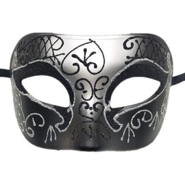Coolwife Masquerade Mask Vintage Venetian Greek Roman Party Mardi Gras Masks (D Black Silver)