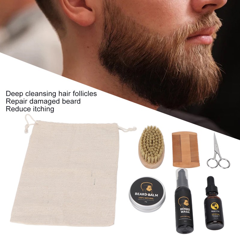 7pcs Male Beard Care Grooming Kit Professional Beard Brush Comb