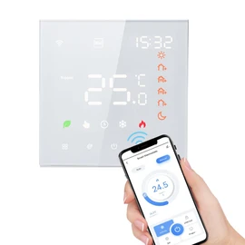 Smart Thermostat, Smart Tuya WiFi Thermostat Voice Control 16A Programmable LCD Display Touchscreen Underfloor Heating Temperature Controller Intelligent Wall Thermostat for Electric Heating W-2