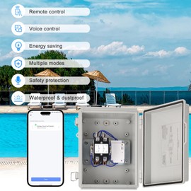 Outdoor Smart WiFi Outlet Box, Zuomeng Heavy Duty 50A Resistive 240VAC 40A 10HP Wireless Pool Pump Heater Control, Remote & Voice Control, Compatible with Smart Life Alexa Google Home, UL Listed