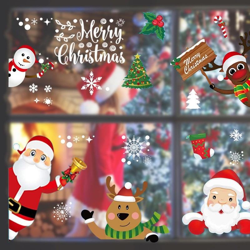 Christmas Window Clings, T Tersely 8 Sheets Christmas Window Stickers,
