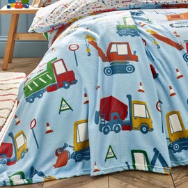 Catherine Lansfield Kids Digger Dreams Cosy Fleece 130x170cm Blanket Throw Blue