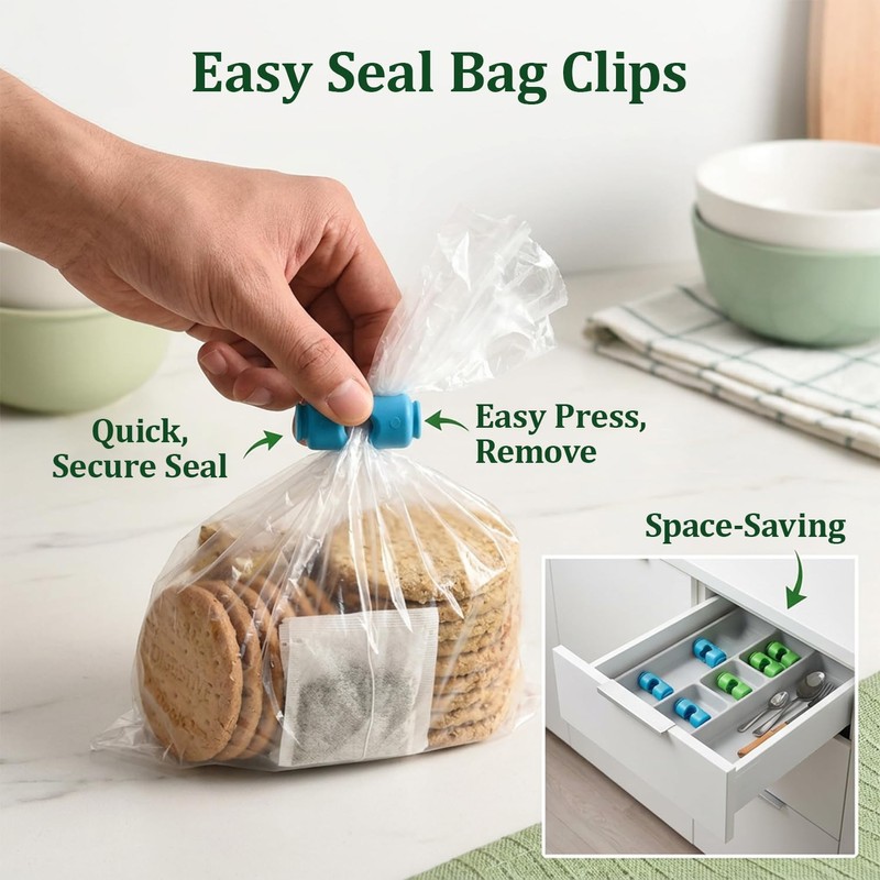 6 Pcs Food Bag Clips Reusable, Plastic Bag Sealing Clips