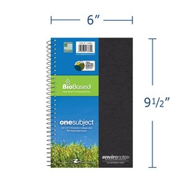 Roaring Spring Environotes Biobased Notebook, USDA Biopreferred, 9.5" x 6", 70 Sheets, Heavyweight 20 lb. recycled paper, College Ruled, Assorted Colors (Case of 24)