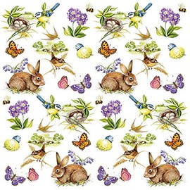 20 Napkins Small Easter Joys Rabbits Flowers Butterflies Birds 33 x 33 cm