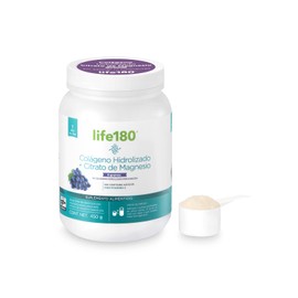 Life180, Colágeno Hidrolizado con Citrato de Magnesio en Polvo sin Azúcar de 450 gr, 9gr de Colágeno por Porción, 30 Porciones, Péptidos Bioactivos, Adicionado con Vitamina C
