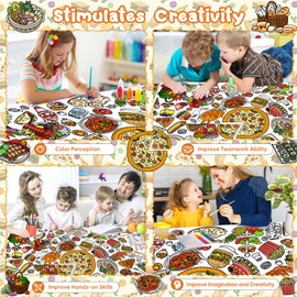 DDMY Giant Coloring Poster, 72 x 35.5 Inch Food Theme Table Cloth for Kids Art Craft Drawing Paper DIY Pizza, Turkey, Tablecloth Coloring Sheets for Classroom/Kids Party Decor