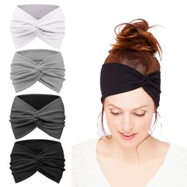 Wide Soft Ladies Headband Boho Adult Scarfs Hairbands Wide Soft Ladies Headband Wide Headbands For Women's Hair Elastic Fashion Yoga Hair Bands Fashion Bandanas Knot Yoga Sports Hair Accessories 4 PCS