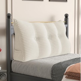 Daneey Headboard Wedge Pillow Bed Wedge Pillow for Headboard Bolster Reading Pillow for Bed Back Pillow for Sitting in Bed Wedge Pillow Headboard with Removable Cordury Cover (White, Twin)