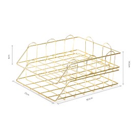 EXERZ Briefablagen/Papiersortierer, 2 Stück, Stapelbare Ablagen, Schreibtisch-Organizer (Gold)
