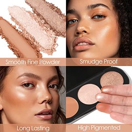 FOCALLURE Paleta de rubor e iluminador, polvo de maquillaje 3 en 1, rubor mate libre de crueldad, iluminadores brillantes para un aspecto brillante, #
