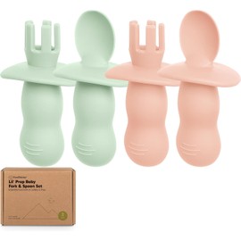KeaBabies Juego de 4 cucharas de silicona para bebé y tenedor para bebé, cuchara para bebé, accesorio BLW para bebés de 6 a 12 meses, cubiertos para bebés de 6 a 12 meses, cubiertos para bebés de