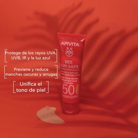 Apivita Bee Sun Safe Crema Antiedad y Antimanchas con color Dorado SPF50 50ml - Protector solar con propleo, algas marinas, hinojo marino - Proteccin 