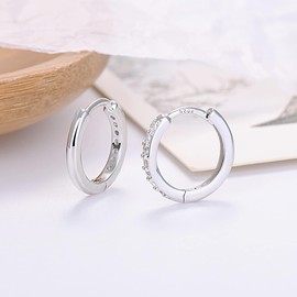kaguyo Silver Hoops Earrings for Women, 925 Sterling Silver Small Hoop Earrings with Clear Zirconia Huggie Hoops Earrings For Women Girls 5-14mm (12mm)